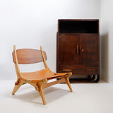 Vintage Scandinavian-style lounge chair in wood and leather
