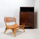 Vintage Scandinavian-style lounge chair in wood and leather