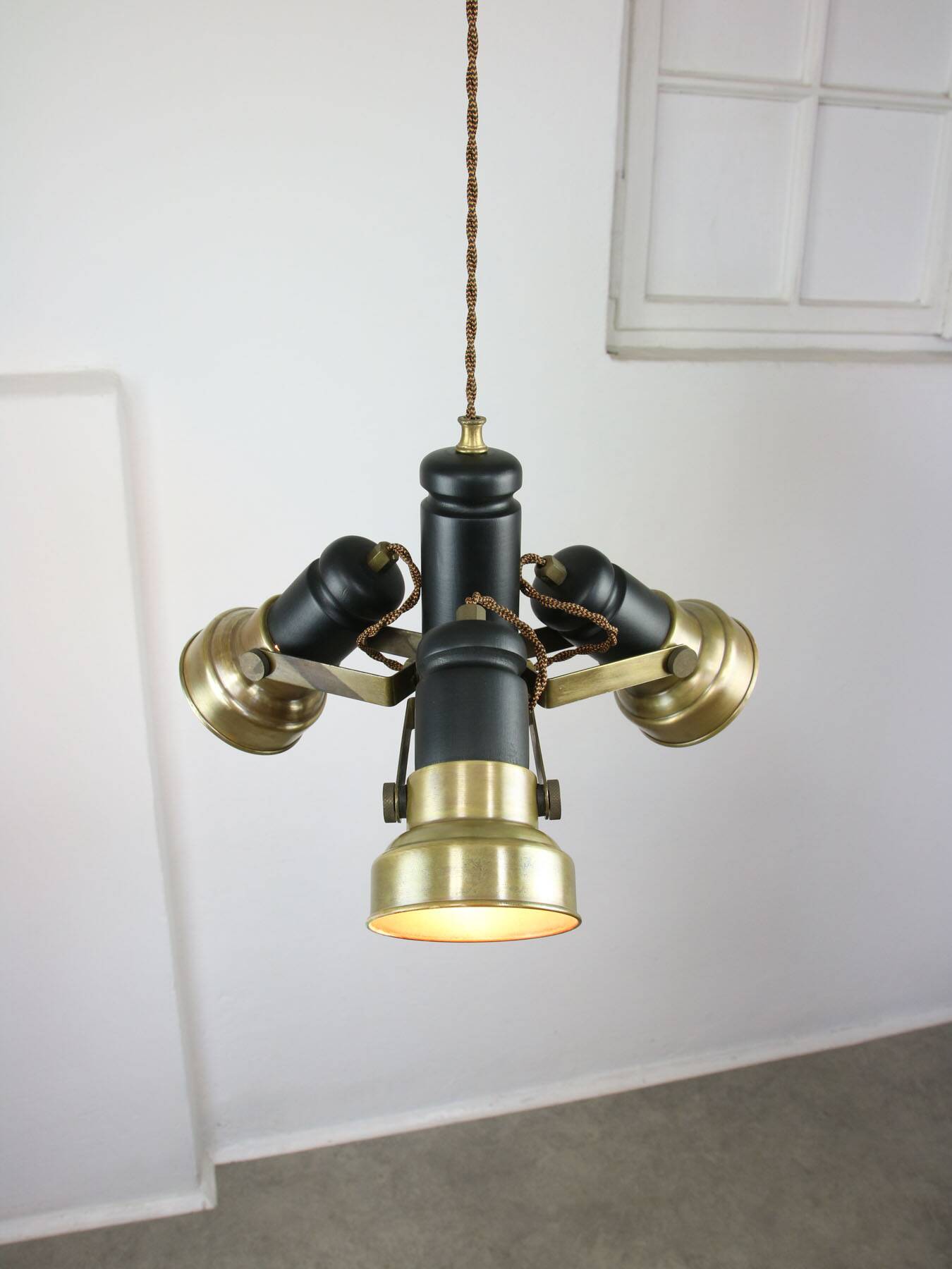 Vintage Italian Brass Reflector Chandelier, 70s