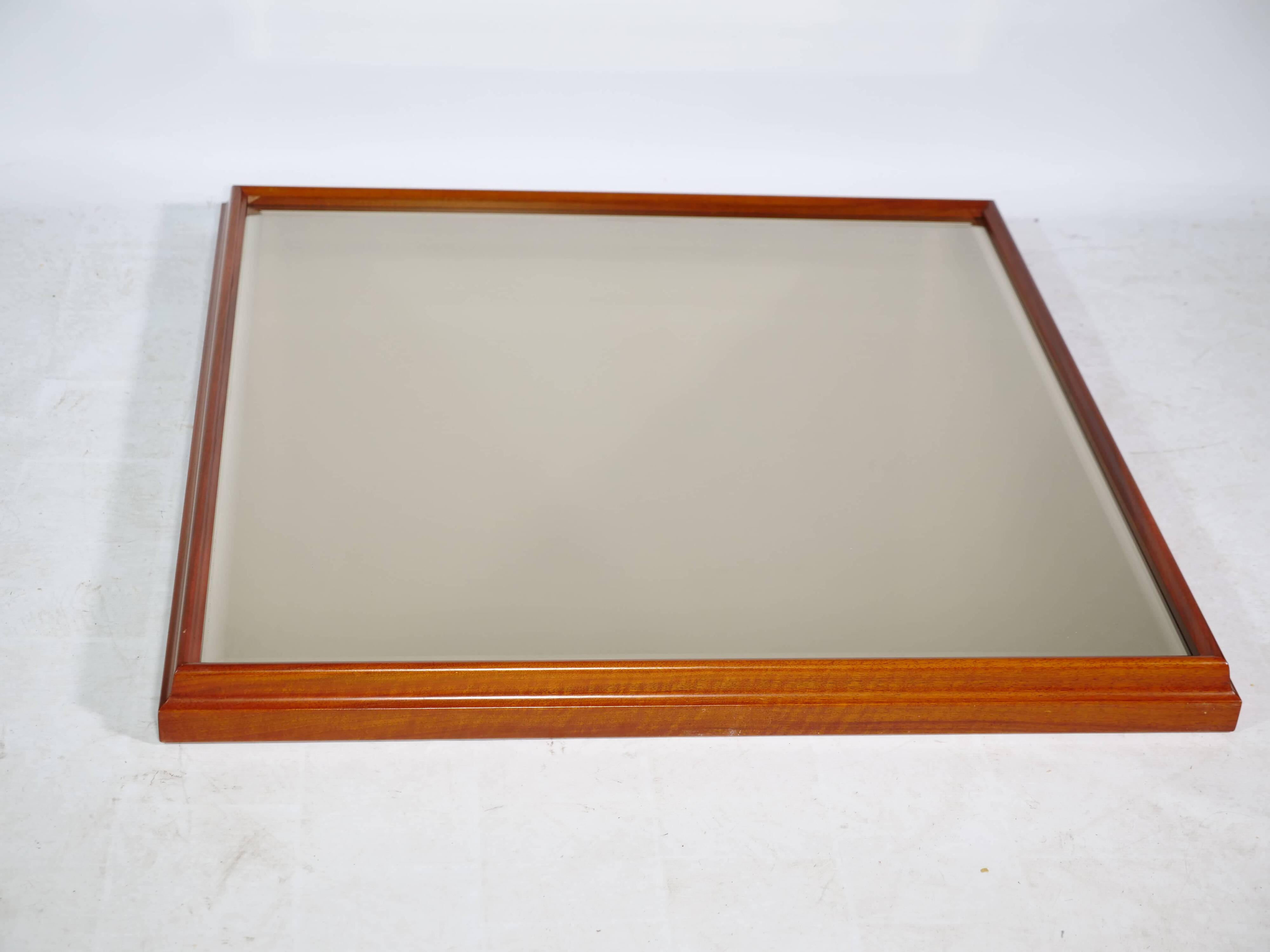 XL vintage cherry wood wall mirror with beveled edges, 1970s