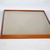 Miroir mural vintage XL en bois de cerisier à bords biseautés, années 1970