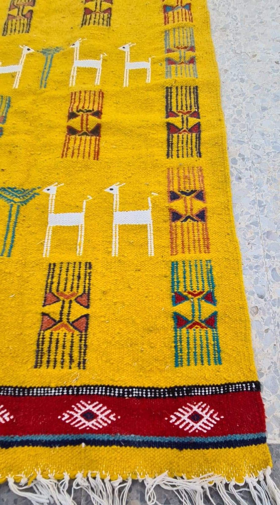 Traditional handmade biker yellow kilim carpet made of pure wool  - 120x70cm