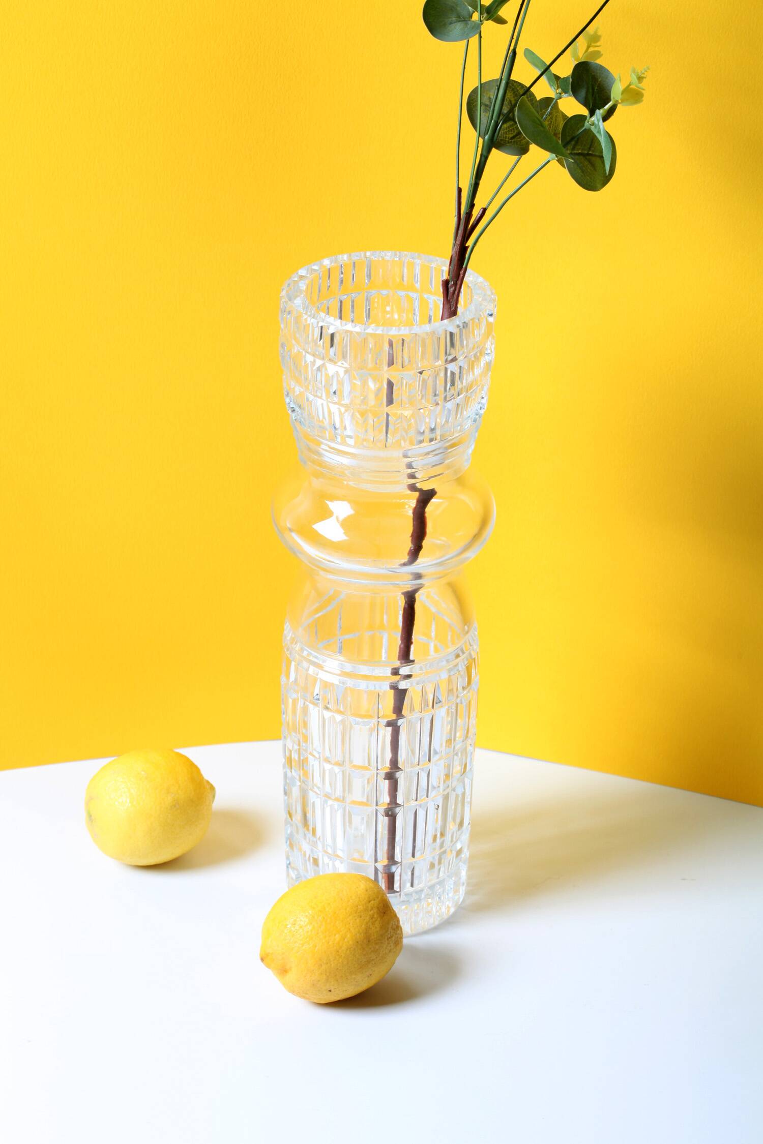 Mid-century Large Vase / Vintage Tall and Solid Clear Crystal Vase / 1960s