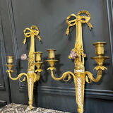 Pair of nineteenth century sconces in bronze and porcelain