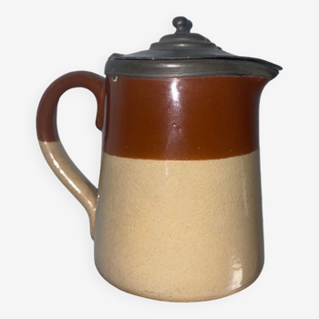 Small beige brown English earthenware milk jug