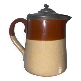 Small beige brown English earthenware milk jug