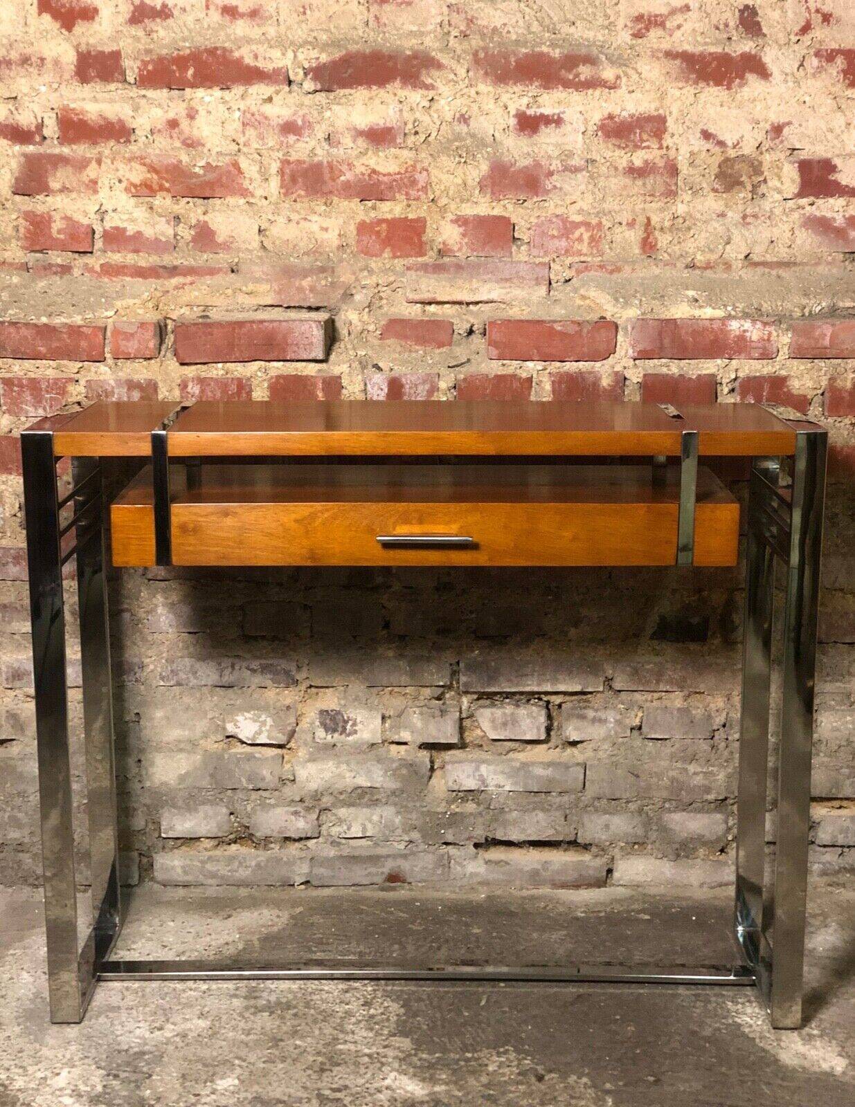 Art Deco style console in dark walnut rubber tree and chrome foot