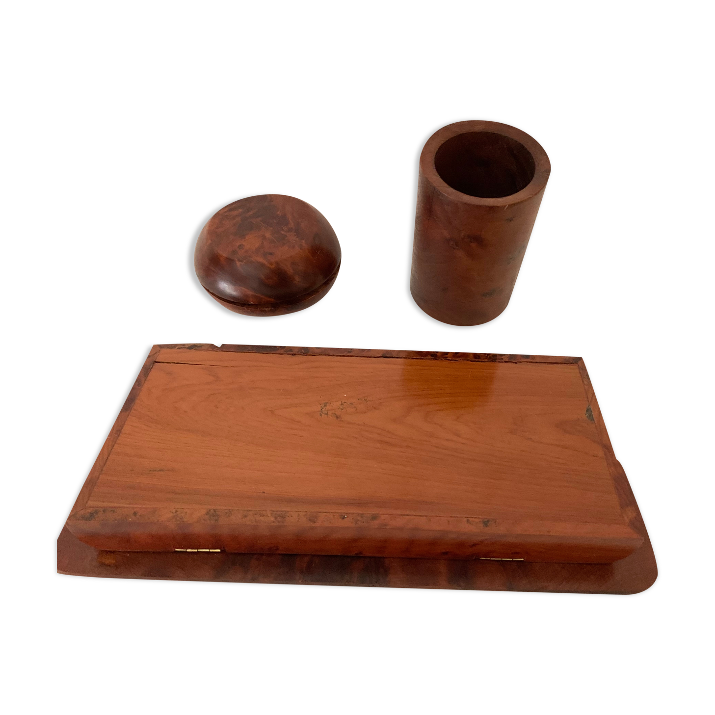 Walnut magnifying glass desk set