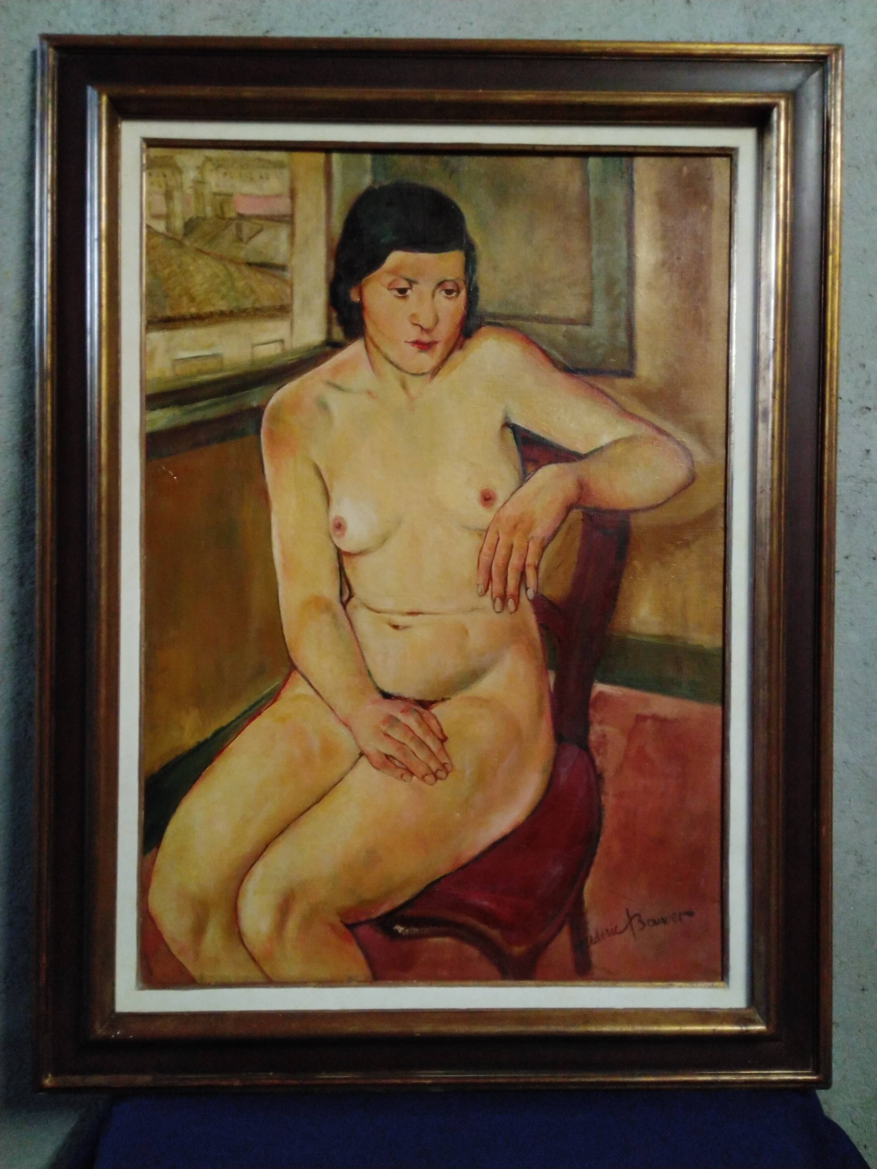 Oil on canvas nude painting female Frédéric Bouvier (1901-1937)