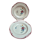 2 assiettes creuses Longchamp Velars – terre de fer – décor floral ancien