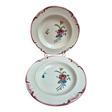 2 deep plates Longchamp Velars – ironstone – old floral pattern