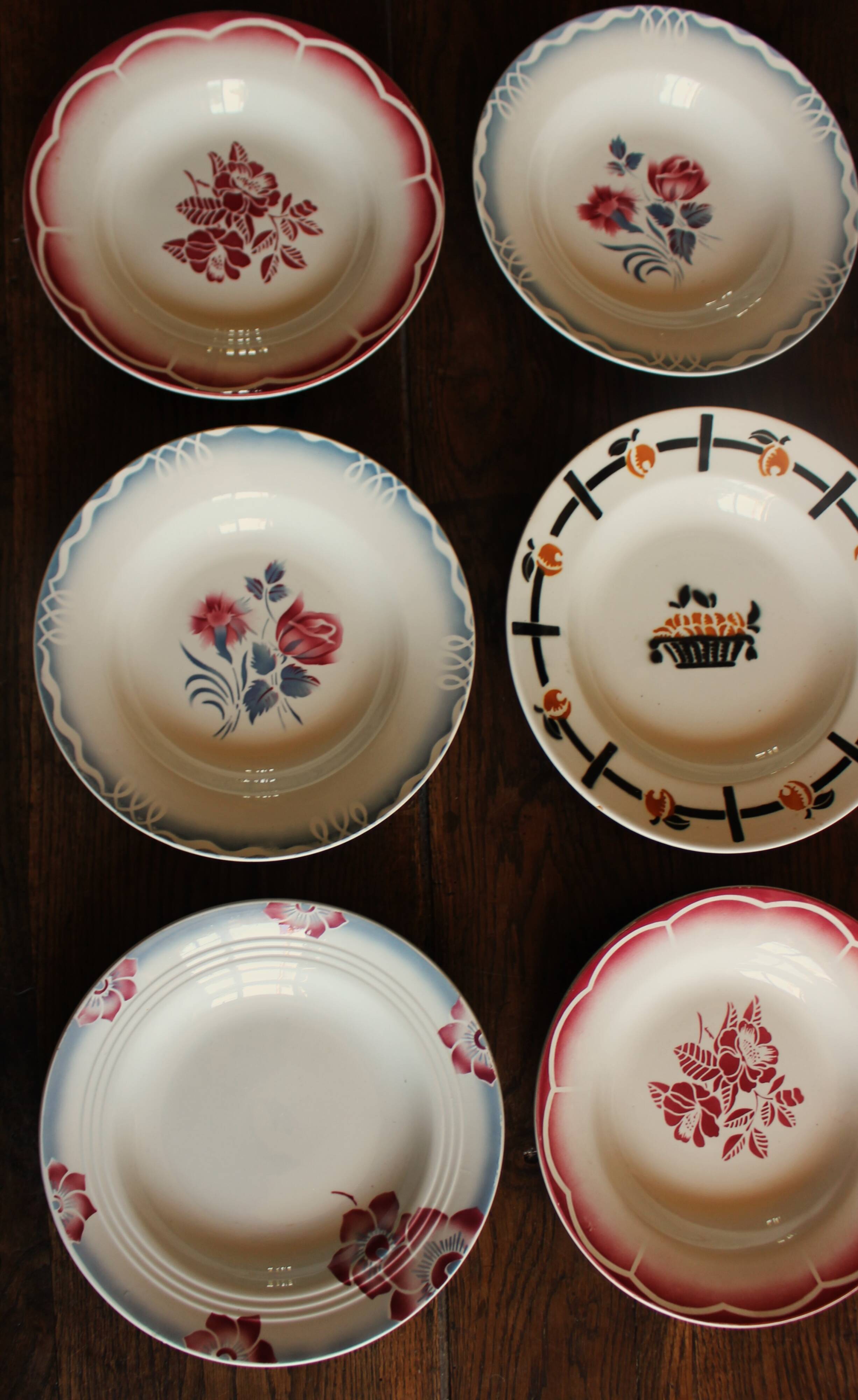 6 mismatched soup plates Marsac Marinette Digoin Badonviller