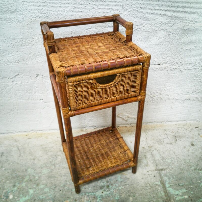 Woven wicker bedside table