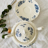 Old English porcelain sugar bowl Myott Staffordshire blue exotic birds decor