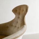 Vintage Swedish Armchair in Wood & Velvet by Kerstin Hörlin-Holmquist 1950s