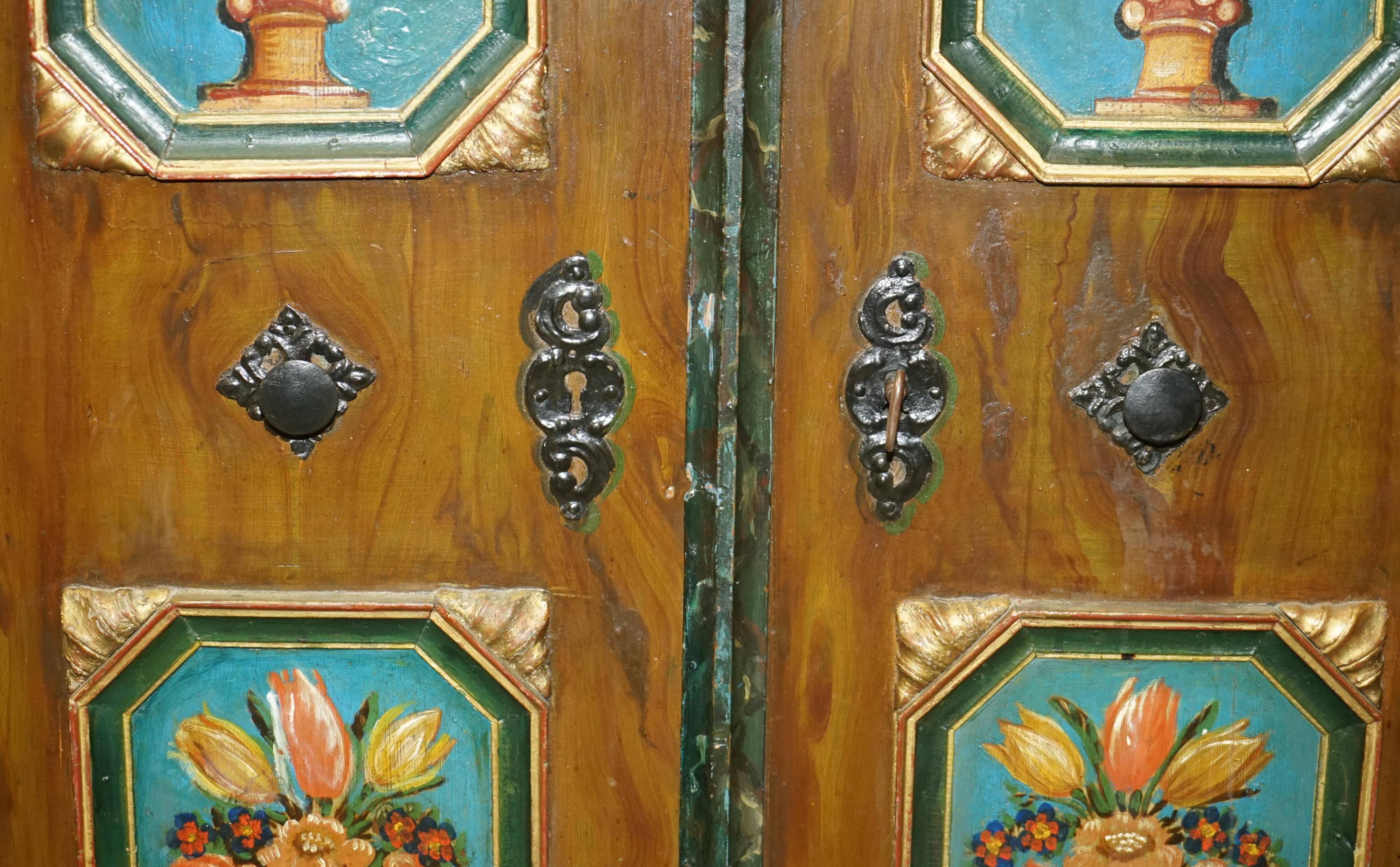 Armoire de mariage allemande peinte à la main, ancienne, 1829-1851