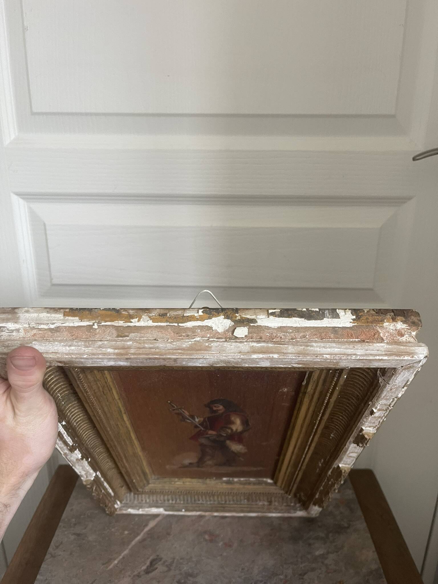 Antique Oil Wood Panel Framed Musketeer Signed 19th Century