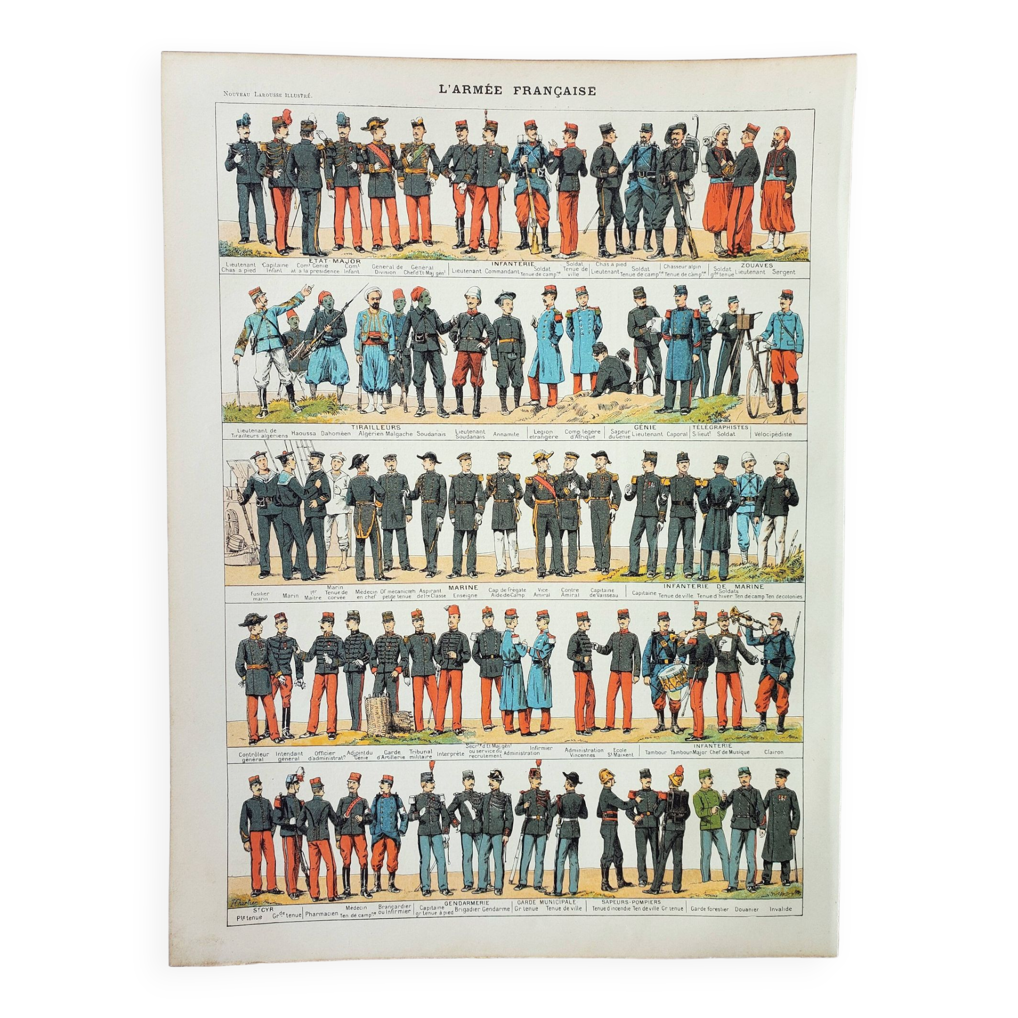 Old engraving 1898, French army uniforms (infantry) • Lithograph, Original plate