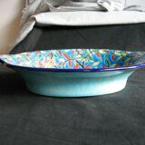 Panière enamels de Longwy decoration turquoise blue background and flowers