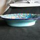 Panière enamels de Longwy decoration turquoise blue background and flowers