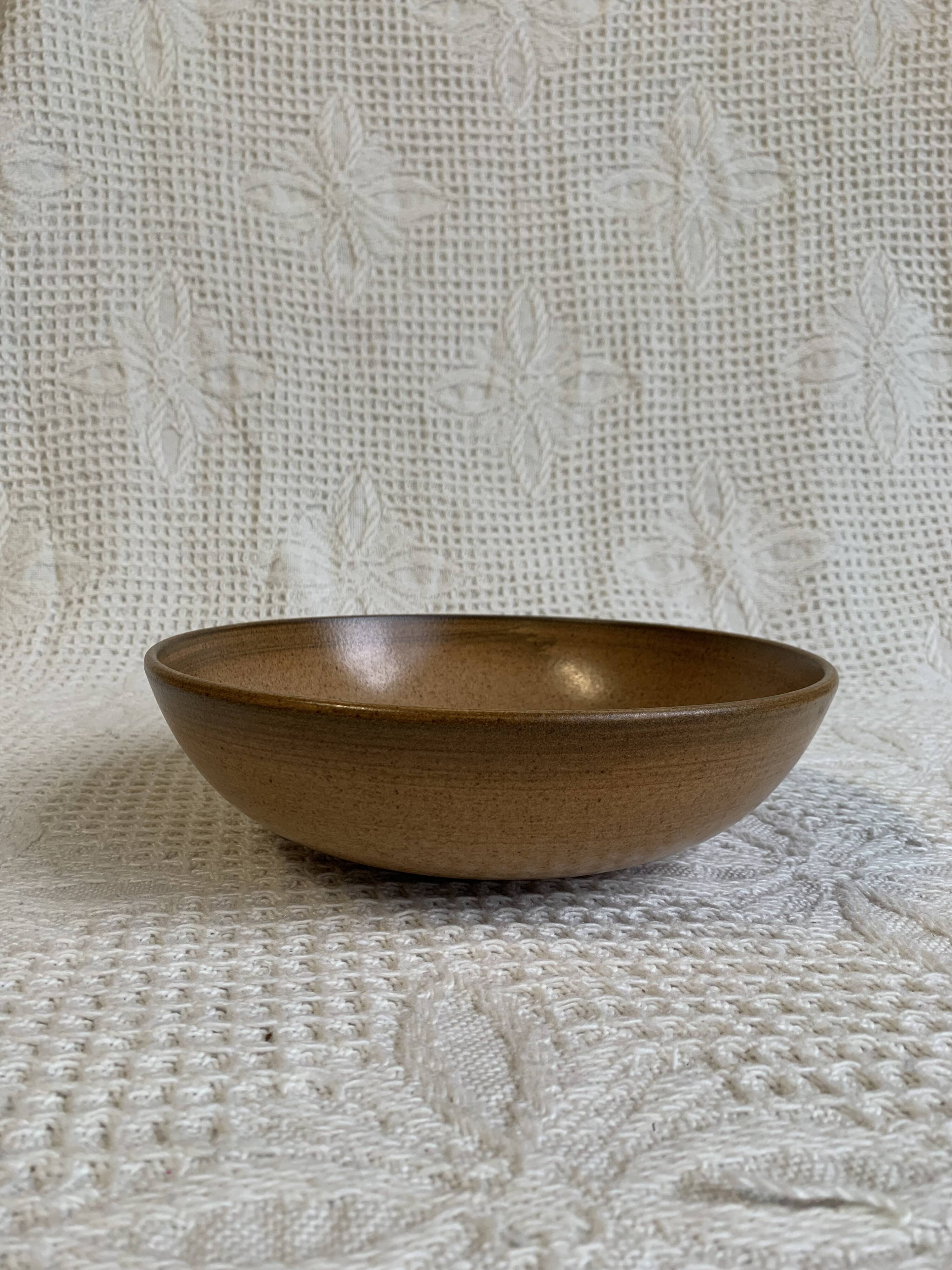 Longchamp glazed stoneware salad bowl, dating from the 1970s, in brown tones