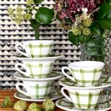 5 cups and saucers vichy 1950