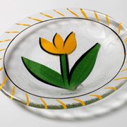 Kosta Boda Vintage Glass Plate: Yellow Tulip Design, Ulrica Hydman Vallien