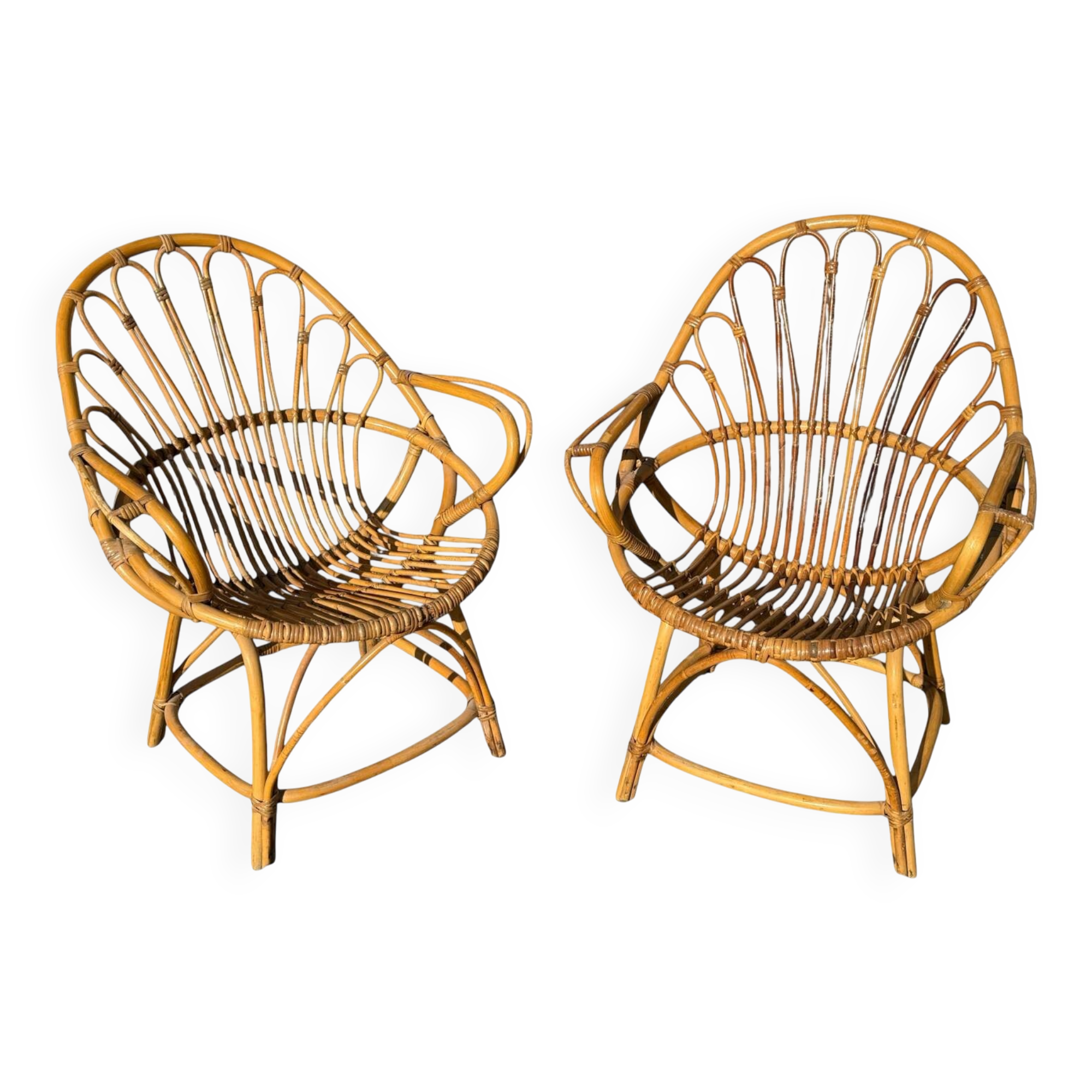 Set of 8 rattan armchairs from the 1960s, France.