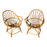 Set of 8 rattan armchairs from the 1960s, France.