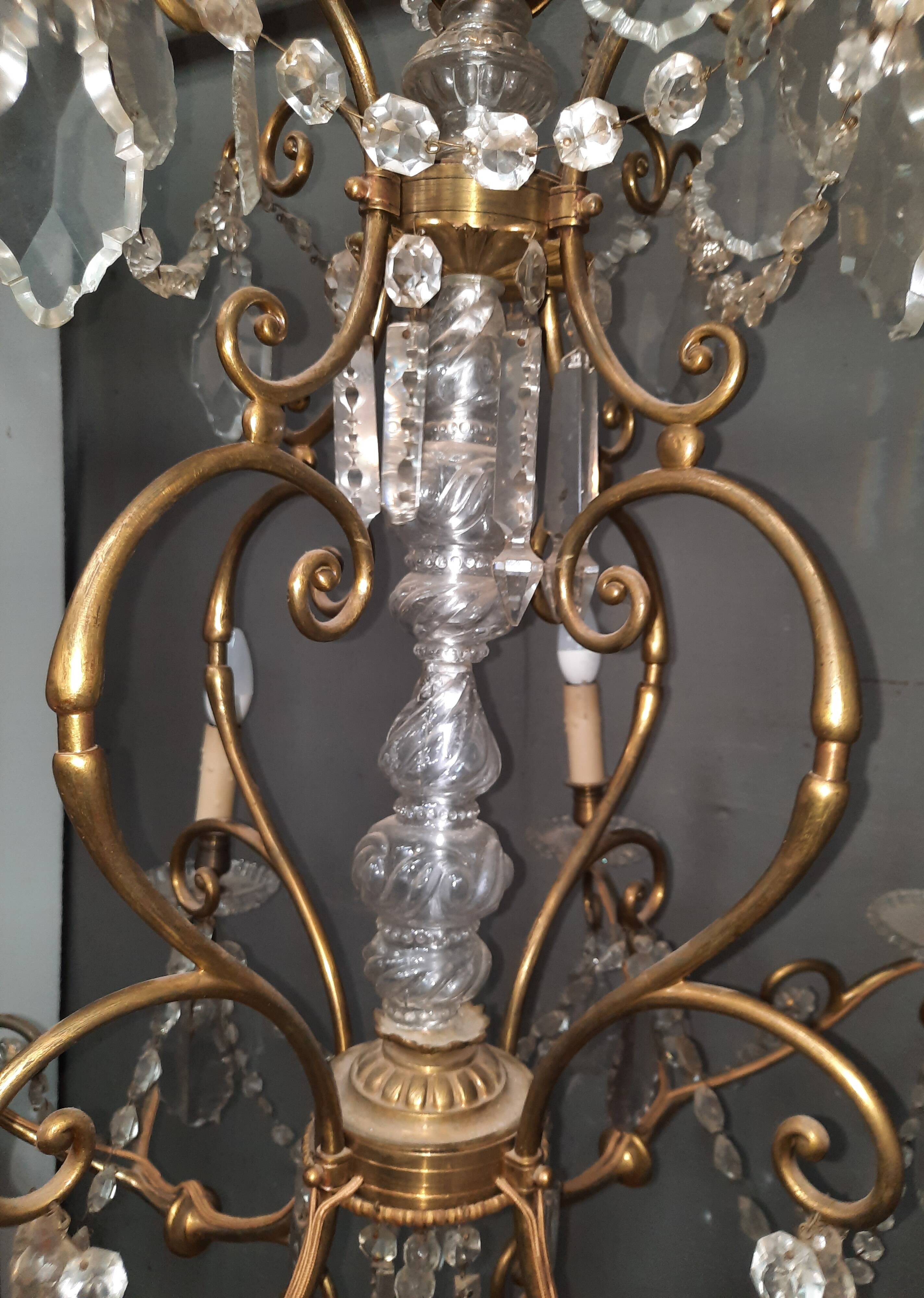 Large brass and glass chandelier