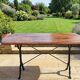 Antique bistro table — Cast iron & veined solid elm — Circa 1900