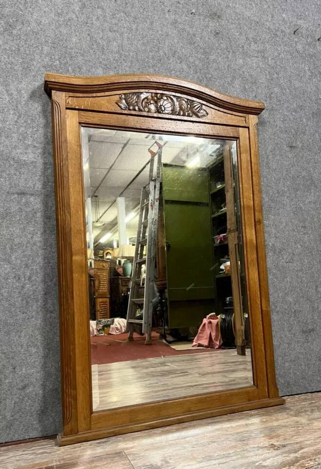 Large Art Deco period mirror in carved oak circa 1930