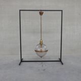Brass and Glass Holophane Style Mid-Century Pendant Light