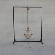 Suspension en laiton et en verre de style holophane du milieu du siècle