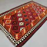 Vintage Persian Qasgai Kilim 270x163 cm Wool Kelim Rug Large Red, Black, Colorful