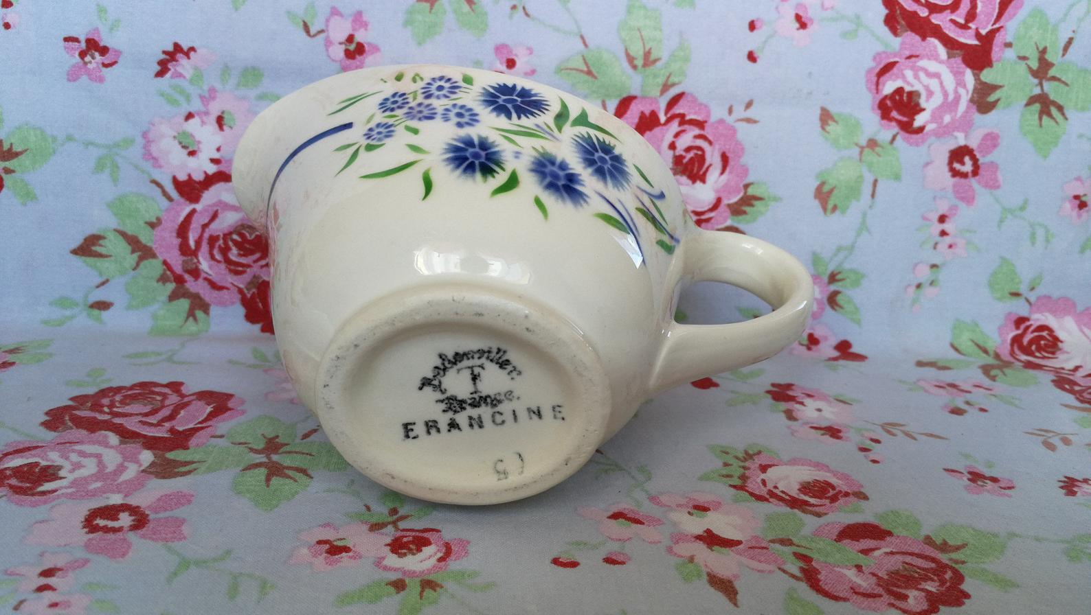 Former Badonviller Saucière, Francine model, Blue and Green Flowers in The Stencil