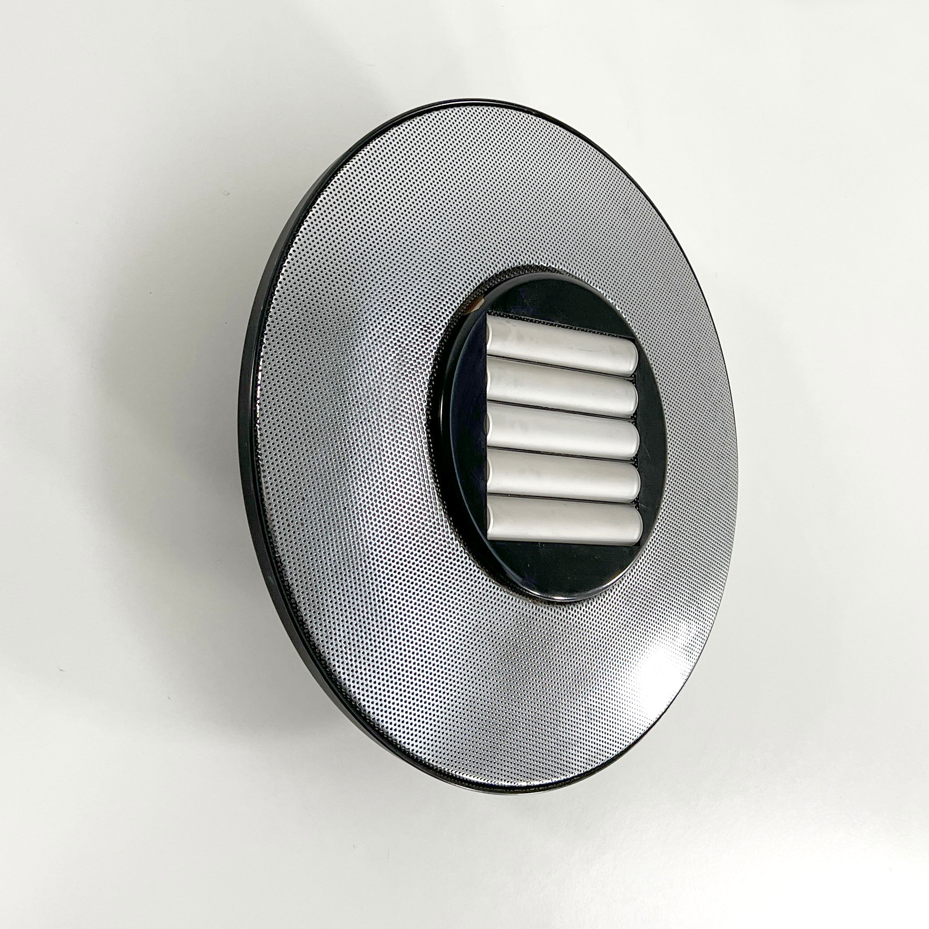 Postmodern wall lamp or ceiling lamp in metal and silver glass, 1980