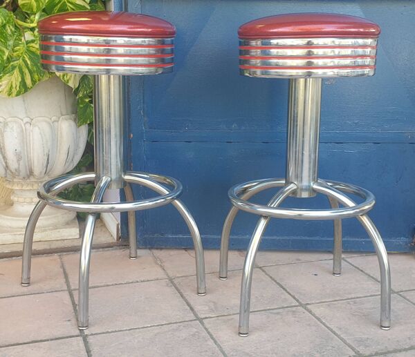 Paire de tabouret vintage fer et simili