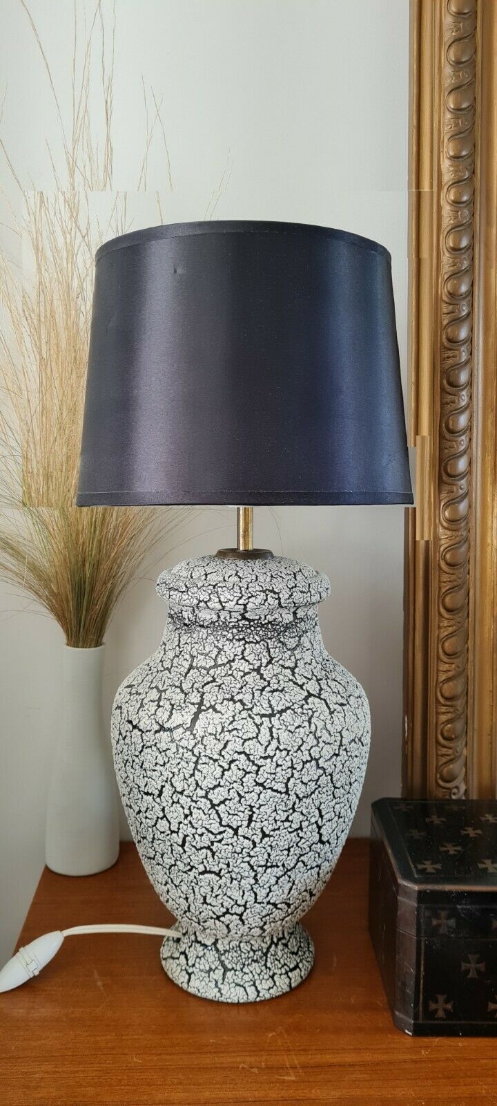 Table lamp in cracked ceramic black & white vintage 60s /70s