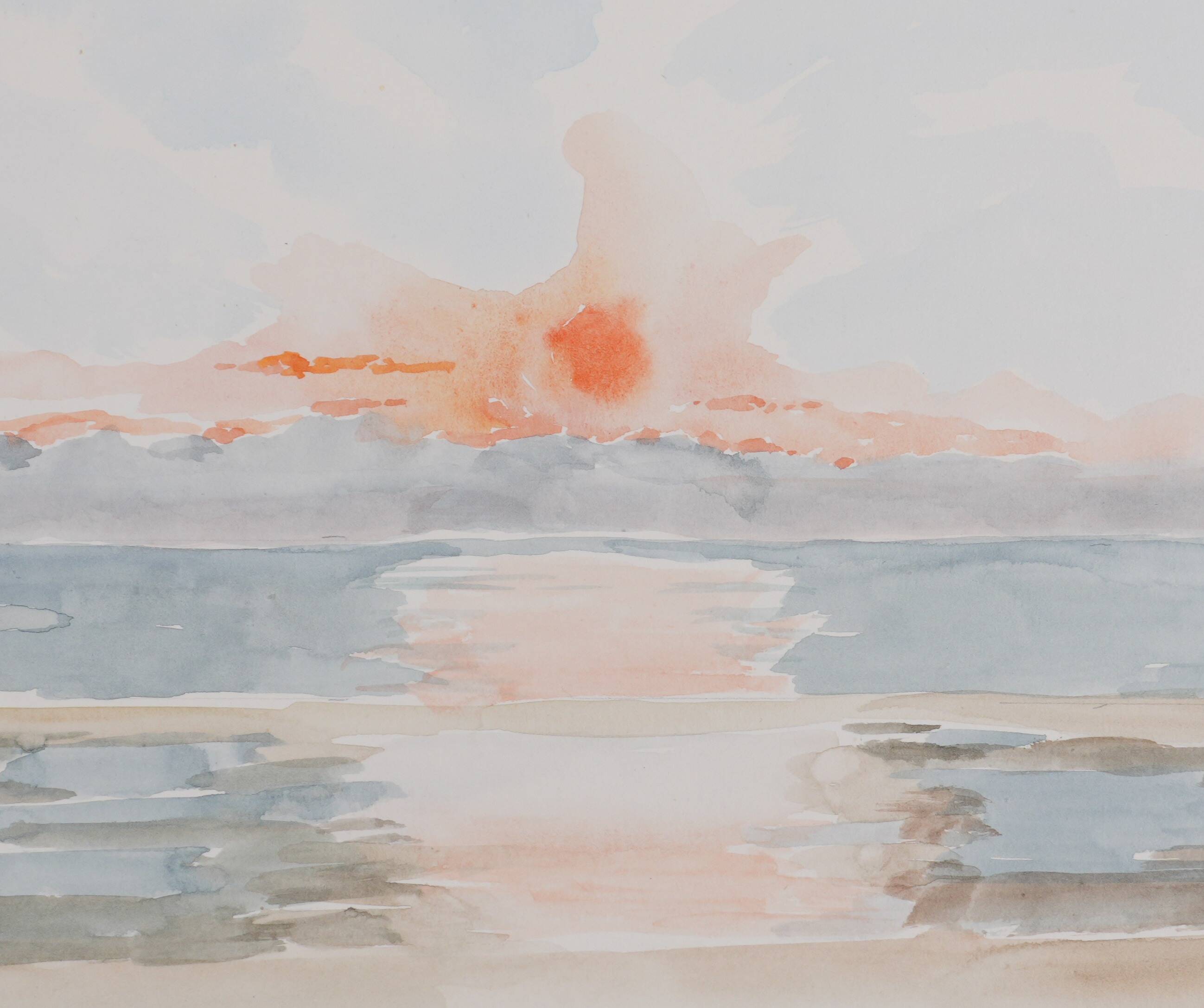 Camille COMBE: Twilight reflections on the water, original signed watercolor