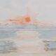 Camille COMBE : Reflets du crépuscule sur l’eau, aquarelle originale signée
