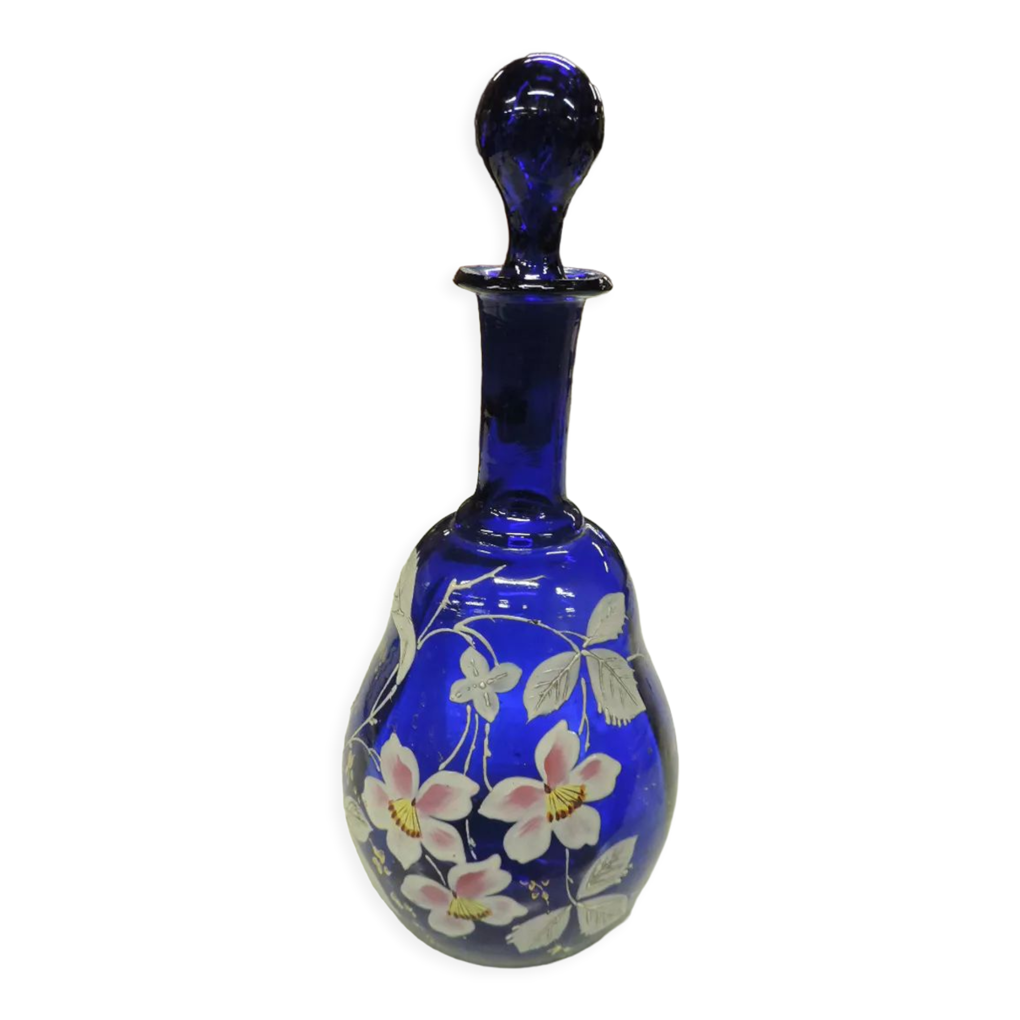 Blue liquor enamelled decanter