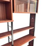 Scandinavian modular library shelves - lacquered mahogany metal 1970