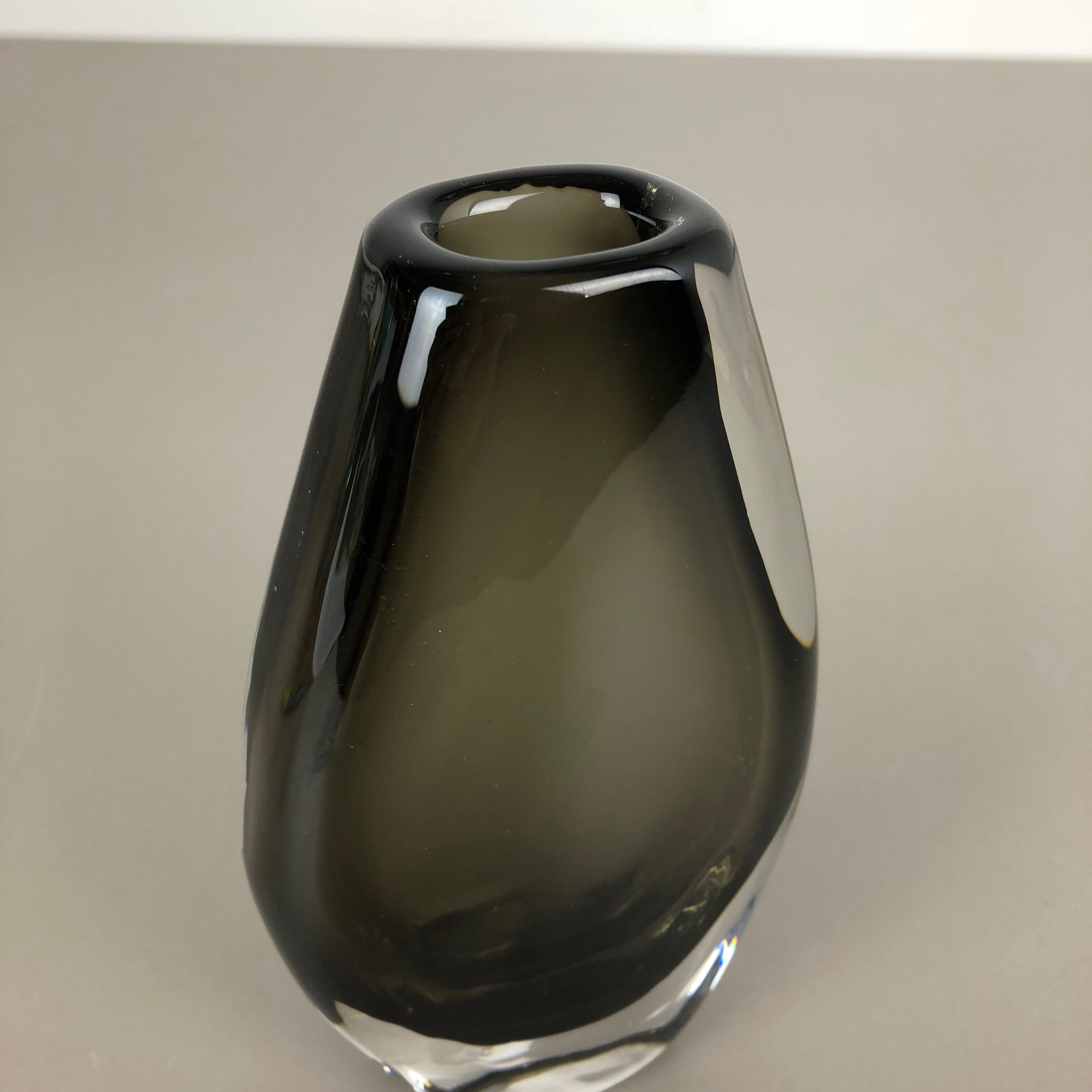 Nils Landberg 'Sommerso' smoked glass vase for Orrefors, Sweden, 1970s