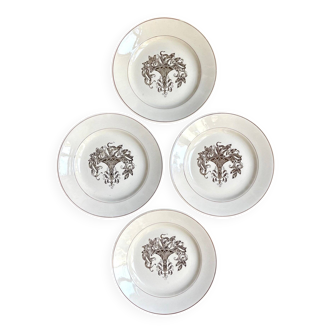 4 Longchamp brown earthenware dinner plates, "Tarente" service