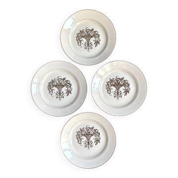 4 Longchamp brown earthenware dinner plates, "Tarente" service