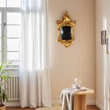 Ancien miroir biseauté cadre bois sculpté doré 19e siècle 55X31 cm C197