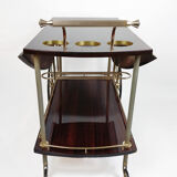 Chariot bar desserte vintage en acajou et laiton 1950s