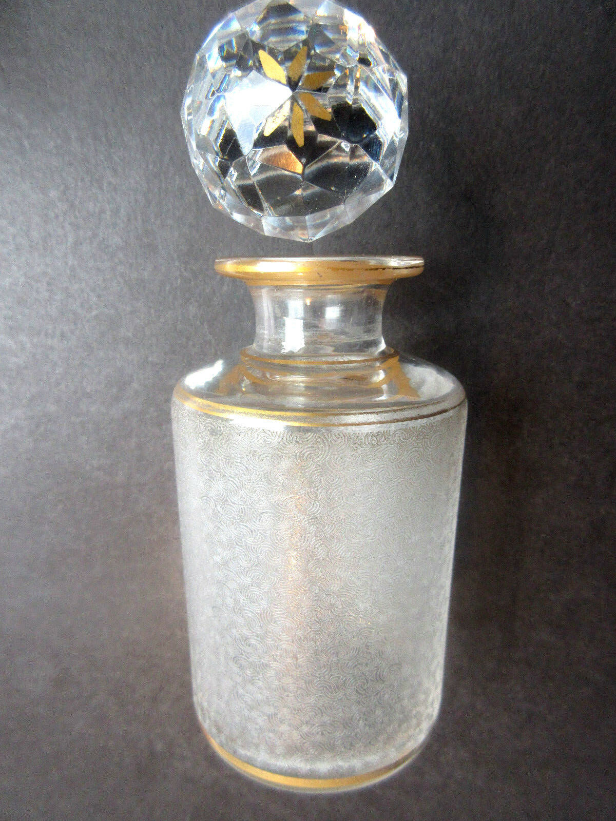 Perfume bottle, acid hammered crystal, golden fine gold, Baccarat