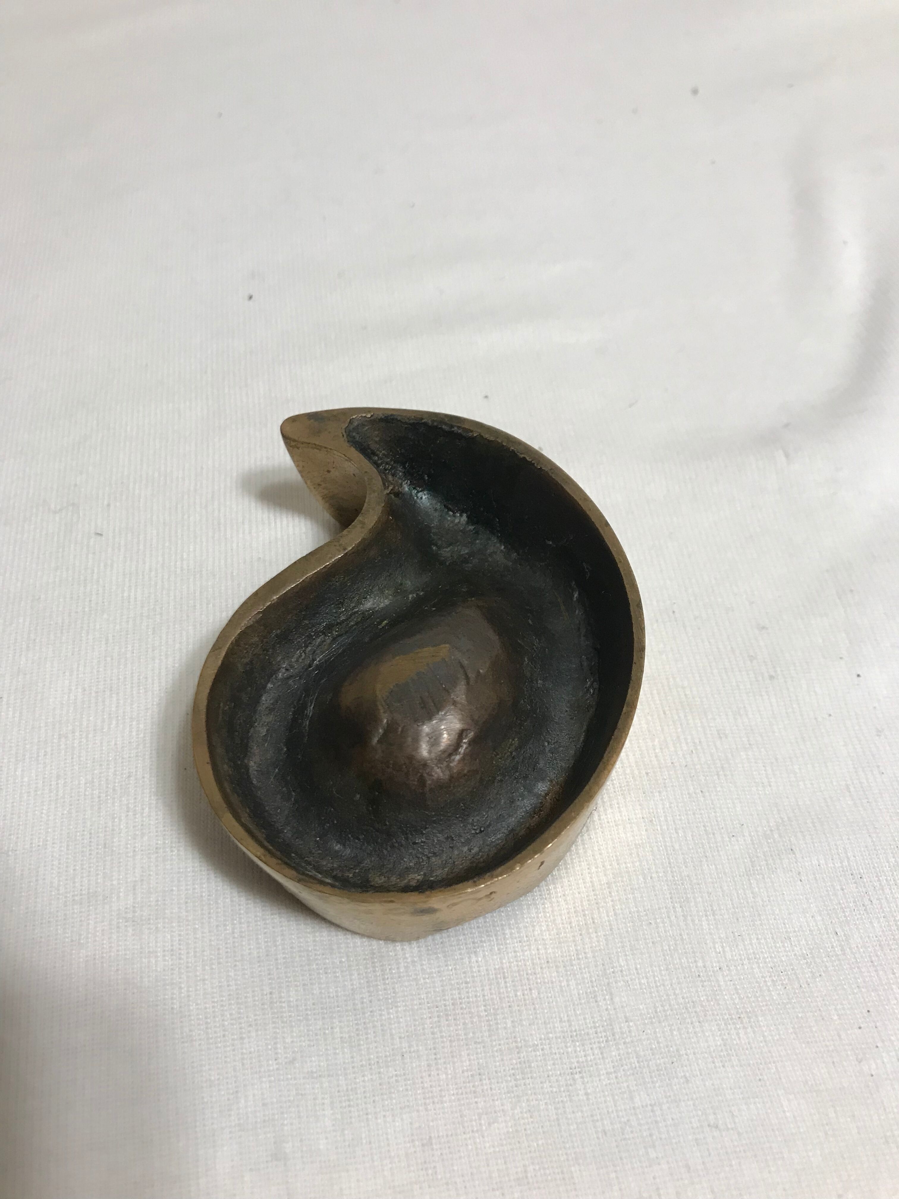 Ashtray old gilt bronze comma form vintage smoker object